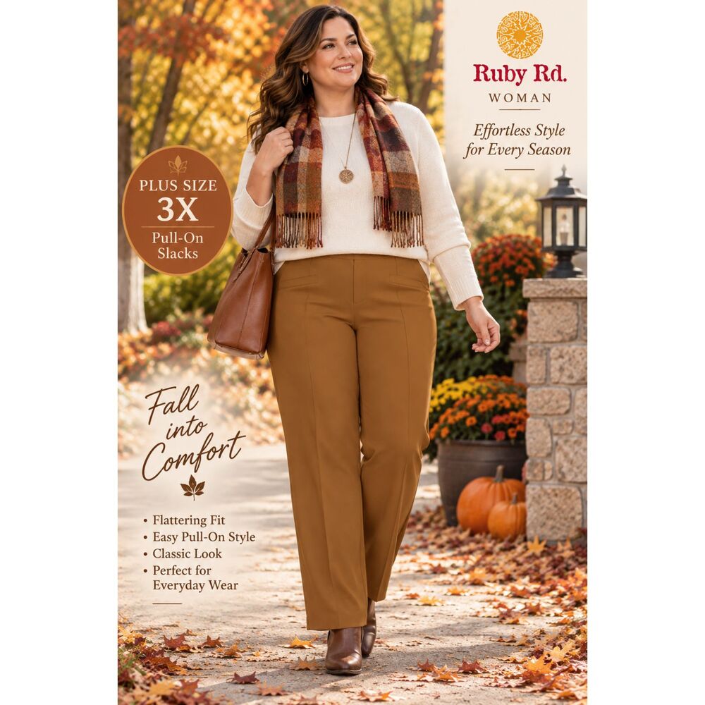 Ruby Rd Woman 3X Brown Pull On Pants Slacks Plus Size Stretch Straight Leg #20